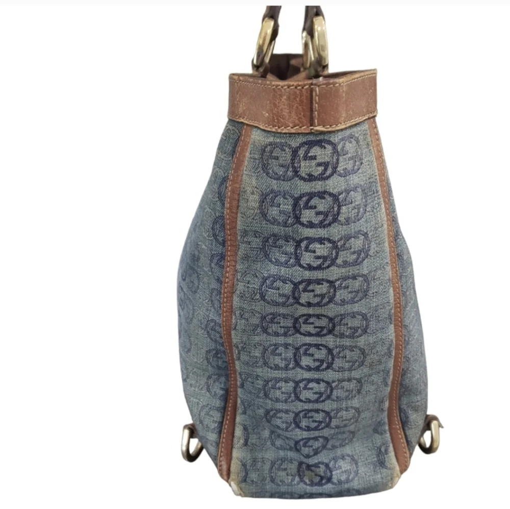 Gucci RARE Denim Abbey Blue and Brown Tote Bag - Picture 9 of 17